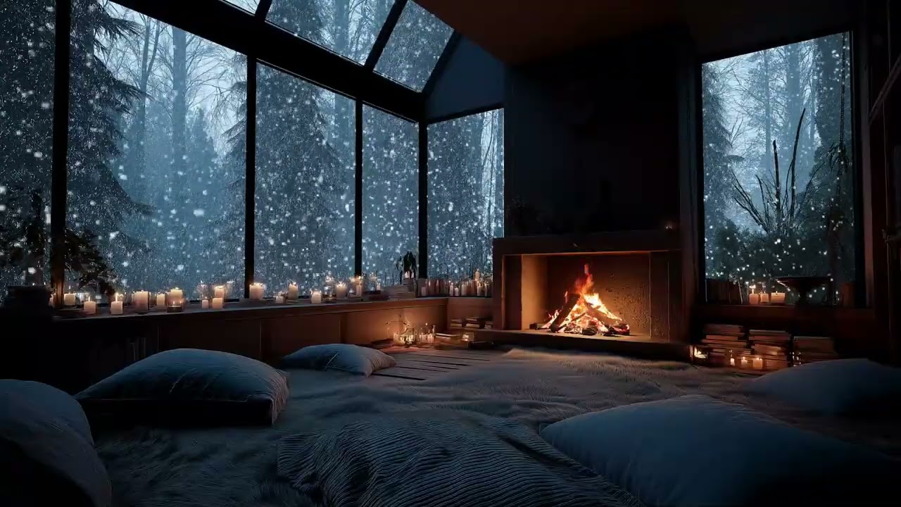 Snow & Firelight Serenity ❄️ Cozy Ambience for Sleep & Focus