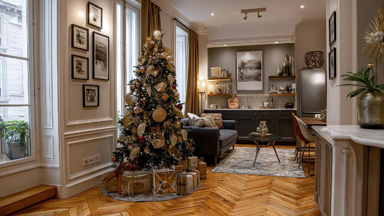 Parisian Apartment Christmas Tree Styling With Velvet Ribbons: Quiet ...