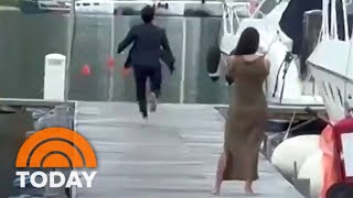 Watch: Man bolts after girlfriend catches bouquet at wedding