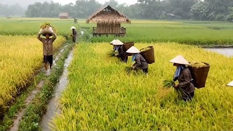 enjoying the sound of rain in the middle of the rice fields