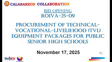 PROCUREMENT OF TECHNICAL-VOCATIONAL-LIVELIHOOD (TVL) EQUIPMENT PACKAGES FOR PUBLIC SHS