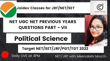 NTA UGC NET 2022 I NET 2019 Previous year MCQs Part- VII  I Political Science I Meenakshi Singh