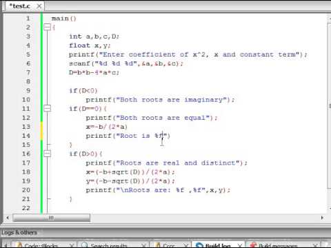 Program to find roots of quadratic equation in C language