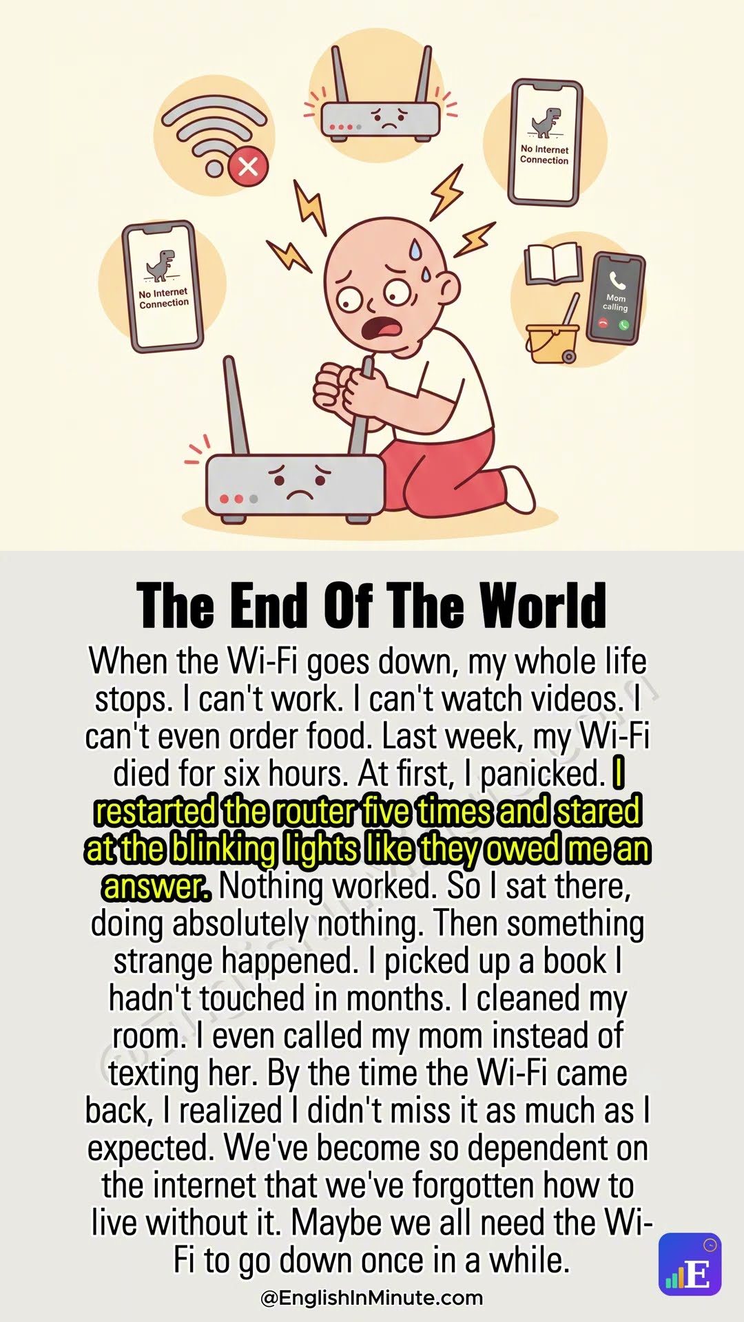 📡 When The Wi-Fi Goes Down | 1-Minute English Reading #learnenglish