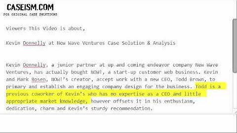 Kevin Donnelly at New Wave Ventures  Case Solution & Analysis