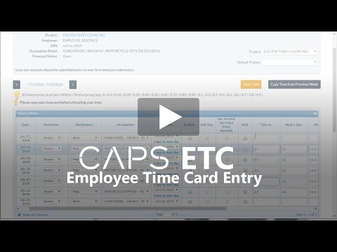 CAPS ETC: Employee Time Card Entry