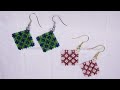 #57【ビーズモチーフ】スクエアモチーフのピアスの作り方（再UP)/DIY square motif beaded earring/miçangas/串珠