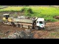 SHANTUI DOZER DH17 C3 PUSHING HEAVY DUMP TRUCKS STUCKS AND WORKING TO BIULD NEW PROJECT