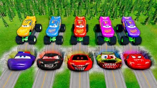 Mega Pixar Cars Pit Transform Lightning McQueen Into Angry Lightning Mcqueen ! BeamNG.Drive Battle!