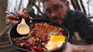 COOKING MY BEST CAMPFIRE BREAKFAST YET - Bacon Egg & Onion Hash Brown (Bushcraft Cooking)