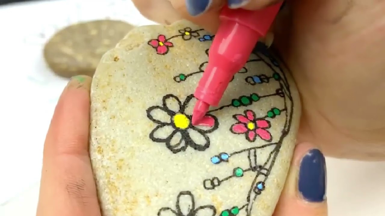 Paint this Fun Zendangle Flower Design! Stone Painting Idea for Beginners || Rock Painting 101