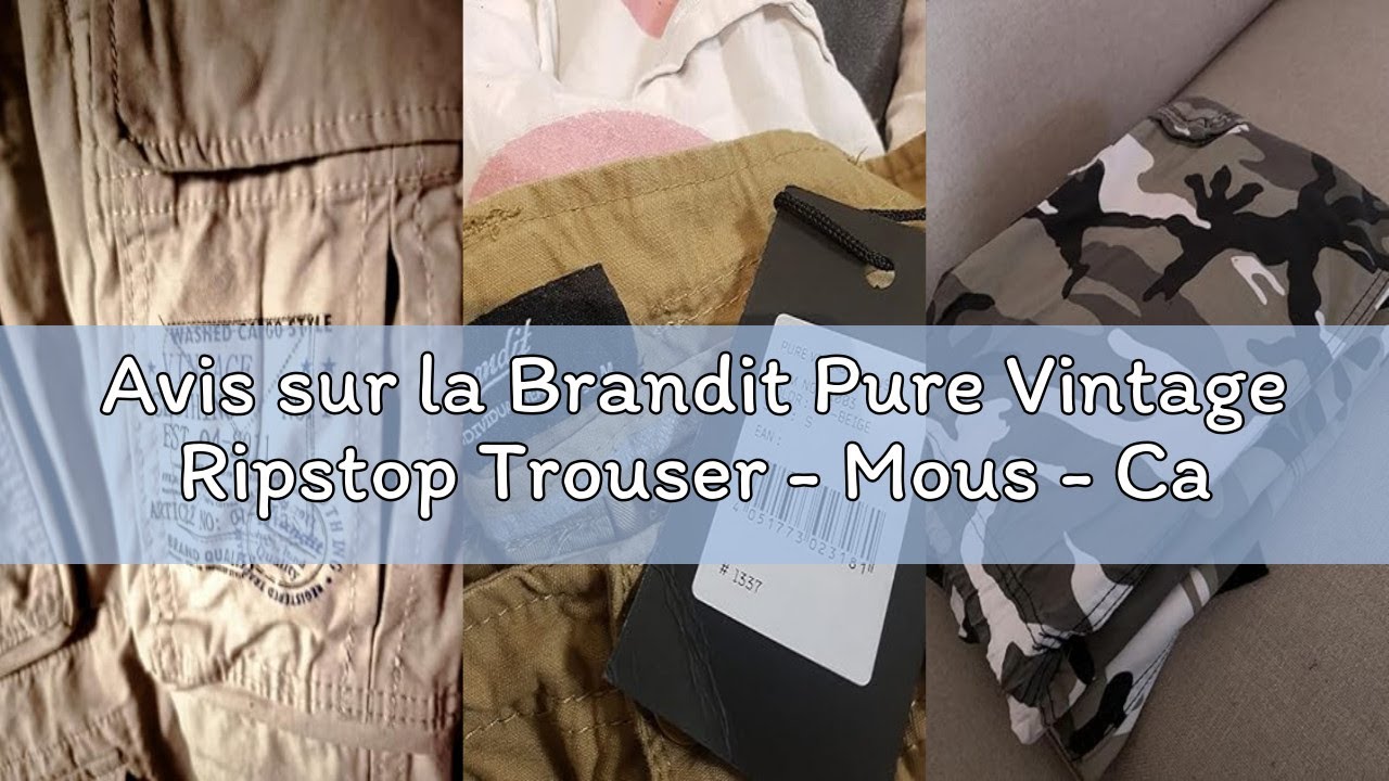 Brandit Pure Vintage Ripstop Pantalon Cargo Homme - Style Décontracté Usé, Poches XXL, Confort Absolu