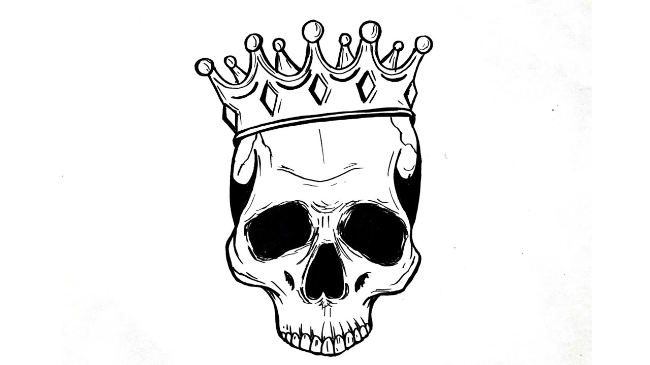 How to Draw a Skull with Crown – Tattoo Style Drawing Tutorial for Beginners