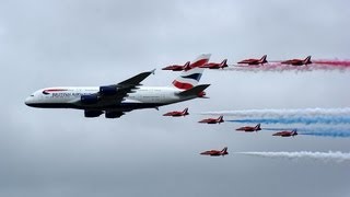 RIAT 2013 RED ARROWS and first BA Airbus A-380 flypast at Fairford RAF Airshow