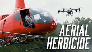 Spraying Aerial Herbicide using Drones and Helicopters