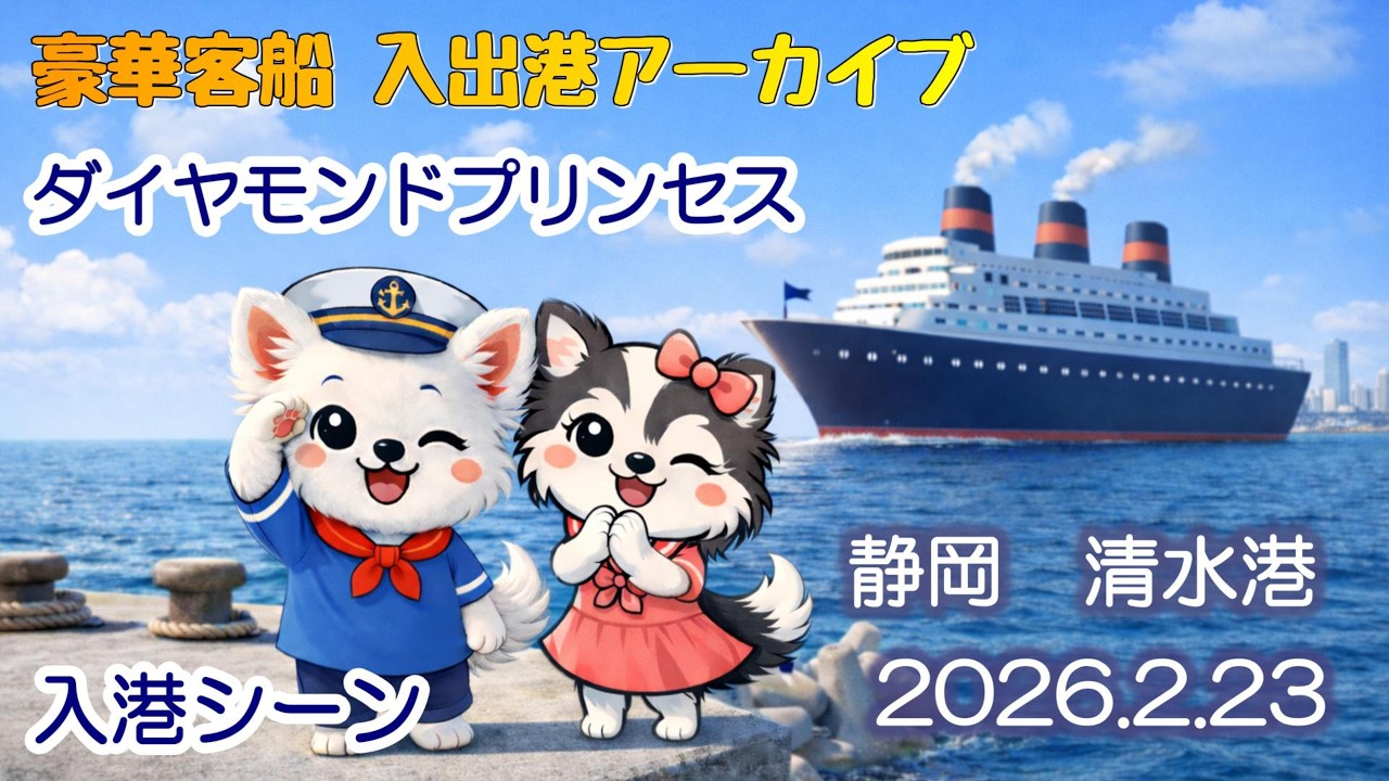 【豪華客船　入出港アーカイブ】ダイヤモンド・プリンセス 清水港入港（2026.2.23）