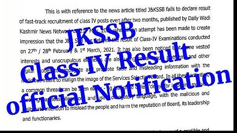 JKSSB Class IV Result official Notification | Jkssb Result