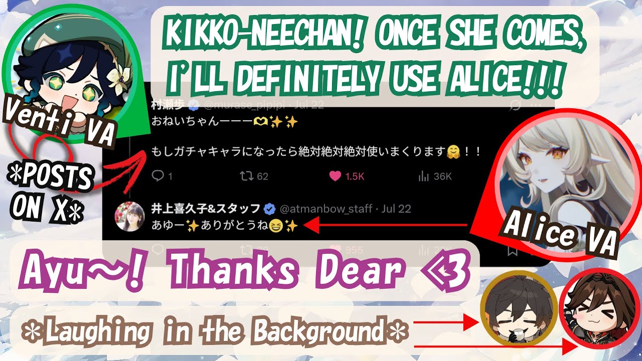 Venti JP VA Simping for Alice Gets NOTICED By The VA HERSELF | Genshin Podcast ENG SUB