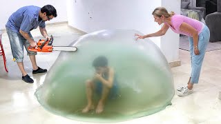 he got STUCK in a slime bubble..