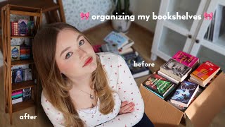 organizing my bookshelves 🎀 | new room, new pinterest inspired bookshelf & tour