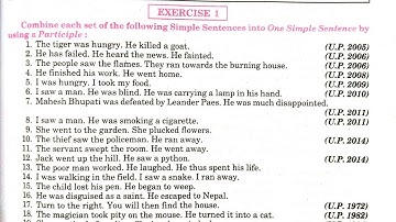 synthesis class 12 up board exercise 1 | participle solved exercise class 12 | synthesis exercise 1