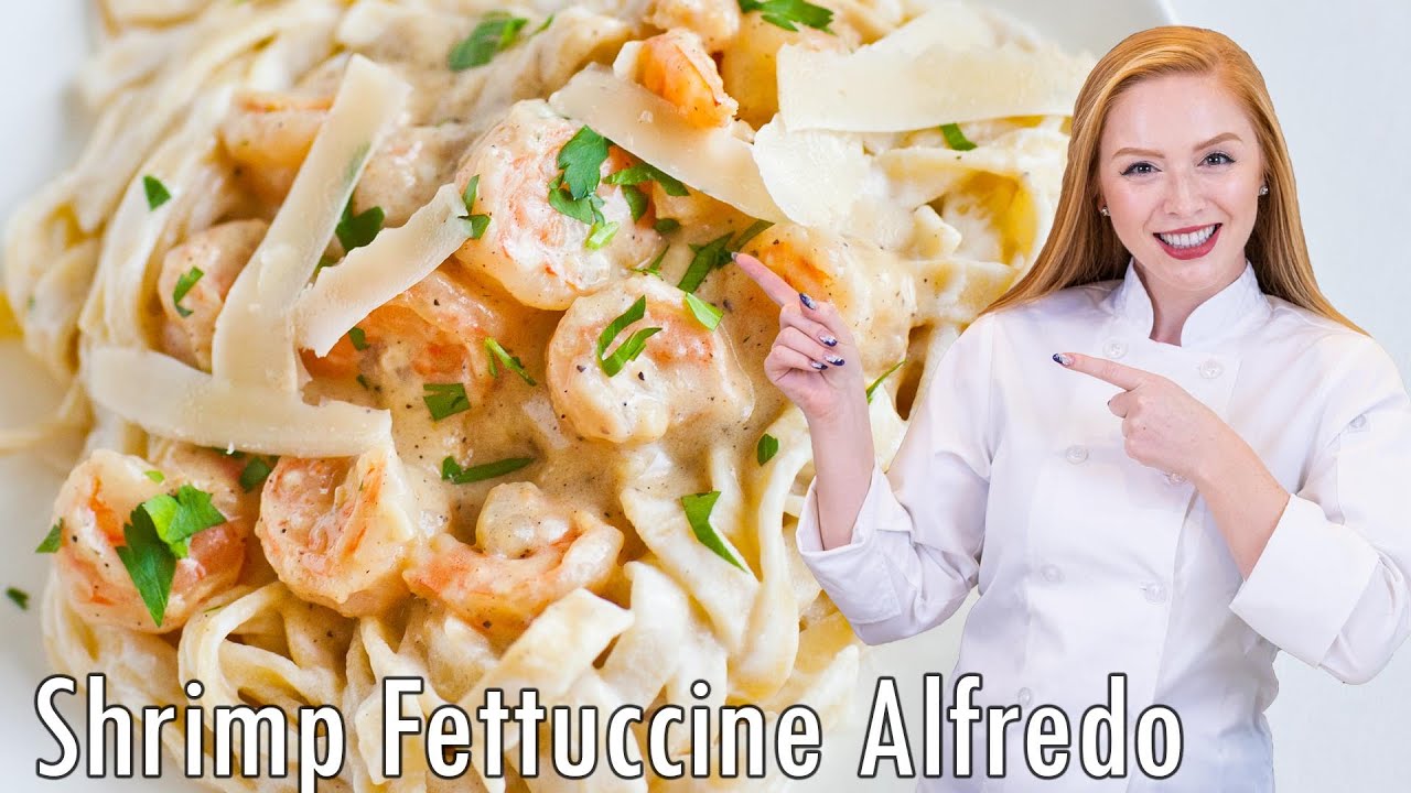 Easy Shrimp Fettuccine Alfredo - Low-Fat/Skinny Version!