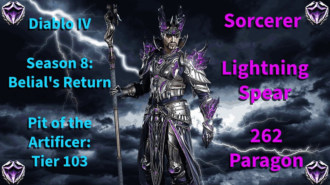 Diablo 4 Season 8 | Pit Tier 103 Clear | Lightning Spear Sorcerer - YouTube