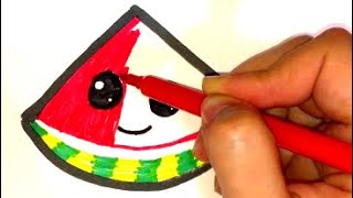 رسم سهل / رسم بطيخة /رسم فاكهة البطيخ كيوت how to draw watermelon  draw fruits easy drawings fruits