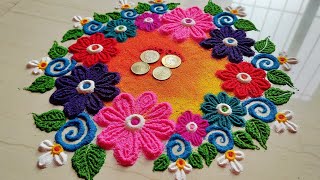 Simple Rangoli |  Daily Rangoli Design |  सोपी फुलांची रांगोळी | Simple Rangoli Design