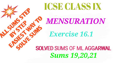 Class 9,ML Aggarwal, Mensuration, Exercise 16.1