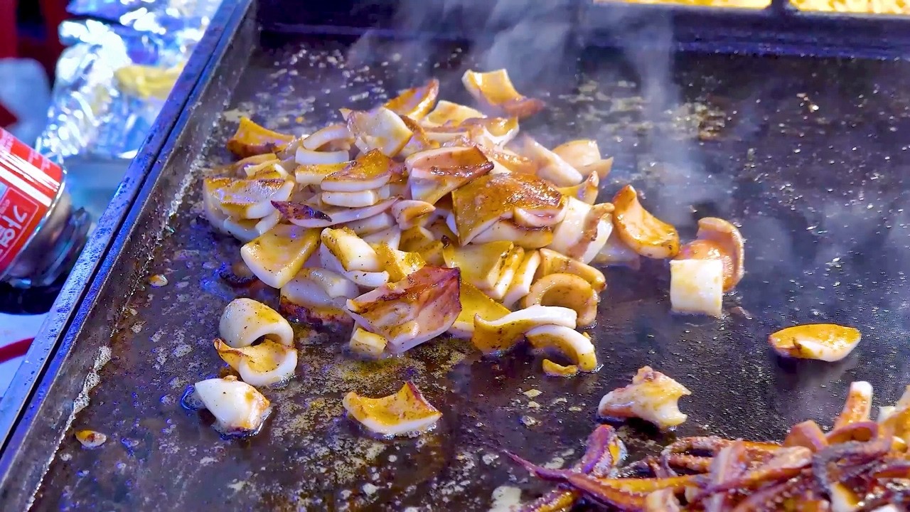 [제주도 로컬 현지인 맛집] 동문시장 야시장 오돈알찜 반건조 오징어버터구이 알찜 Korean grilled squid with ...