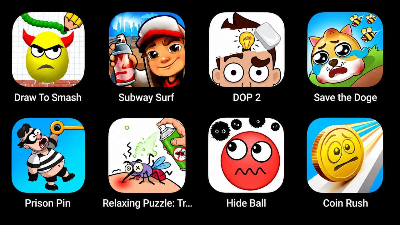 Draw To Smash,Subway Surf,DOP 2,Save the Doge,Prison Pin,Relaxing ...