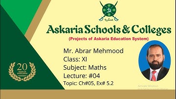 Exercise 5.2 | Ch # 05 | Lecture 04 | Maths HSSC-I | Federal Board | Prof Abrar Mehmood