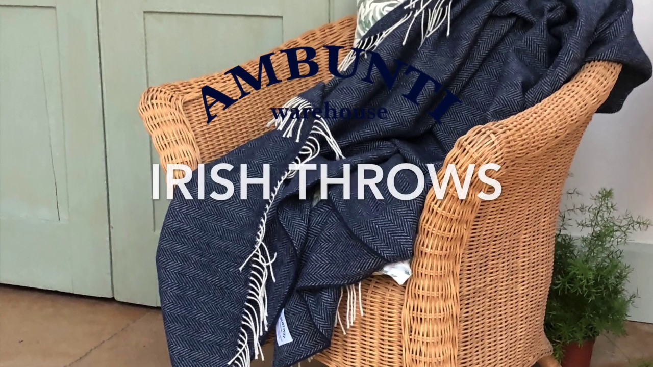 Navy Blue Wool Herringbone Throw