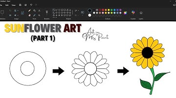 How to Draw Sunflower🌻in MS Paint | Step by Step Simple Flower Art | Part 1