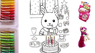 Coloring Rabbit with birthday cake and Christmas tree | Sylvanian families  | Jomy toy art