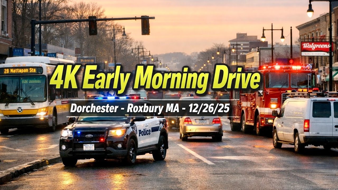 4K Early Morning Drive | Dorchester - Roxbury MA | via Washington Street - 12/26/25