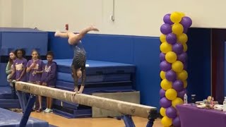 Level 8 Beam Routine 8.825 #beam #level8 #balancebeam #flips #backhandspring #gymnast #rileyroo