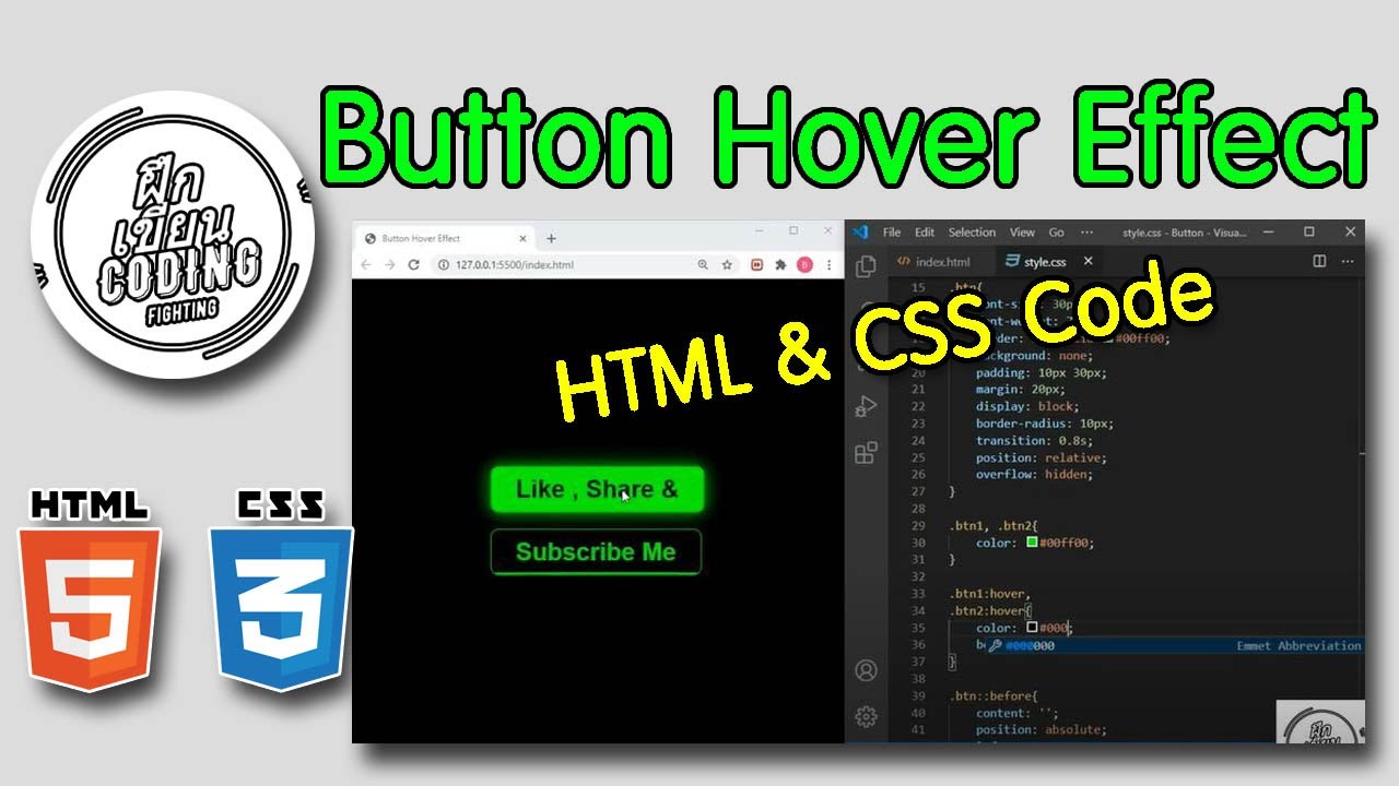 ออกแบบ การทำ ปุ่ม button hover effect ด้วย โค้ด ภาษา html \u0026 css