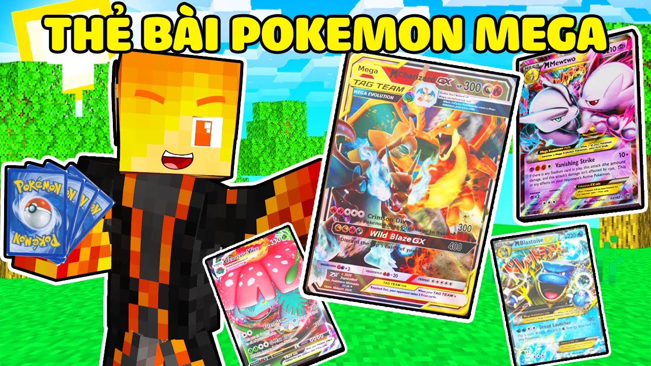 JACK SỞ HỮU THẺ BÀI POKEMON TIẾN HÓA MEGA CẤP 100 TRONG MINECRAFT*THẺ BÀI MEGA RỒNG LỬA, MEWTWO