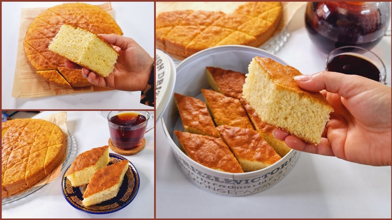 الكيكة العائلية بثلاث بيضات بدون فراغات وهشة تكفى العيلة وعيلة العيلة بطريقة أمى