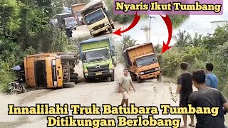 ASTAGA!! TRUK BATUBARA FUSOHD TUMBANG DI TIKUNGAN BIKIN TRUK LAIN BANYAK YANG NYARIS IKUT TUMBANG