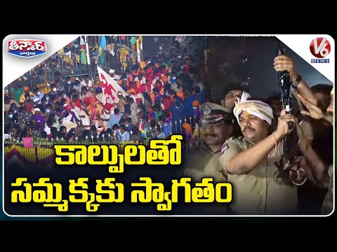 Mulugu Collector, Dist SP Welcomes Sammakka With Gun Shots | Medaram Jatara 2022 | V6 Teenmaar