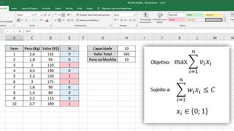 Problema da Mochila - Resolução no Solver do Excel
