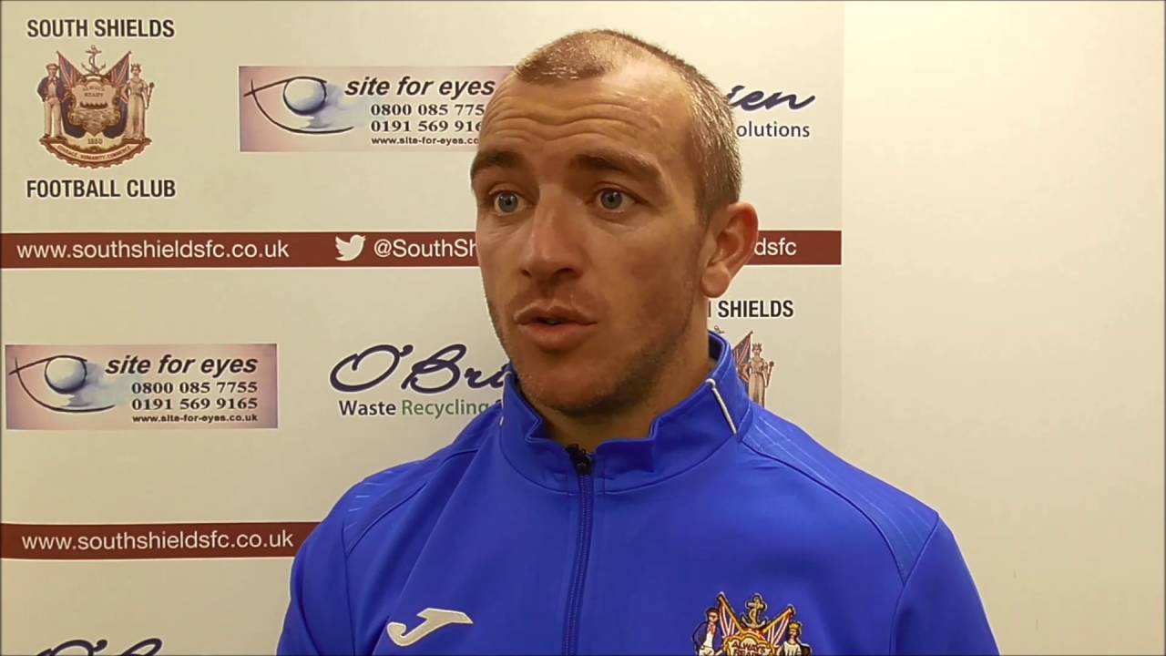 football score Gavin Cogdon reflects after scoring in South Shields' win over Seaham