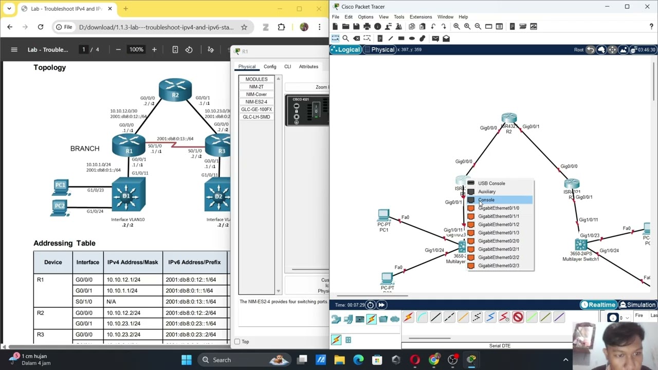 Module 1: Lab 1.1.3 Troubleshooting IPv4 and Ipv6 Static Routing