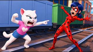 Angela VS Marinette, 𝗪𝗛𝗢 𝗜𝗦 𝗙𝗔𝗦𝗧𝗘𝗥❓Miraculous Ladybug Subway Run Game VS Talking Tom Gold Run Game screenshot 1