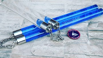 CÔN MICA XANH TRONG, XÍCH ĐẦU XOAY INOX, CHỤP INOX 304. #Nunchaku côn nhị khúc