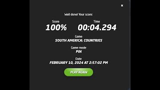 South American countries pin in 4.294 | Seterra Speedrun (PB)