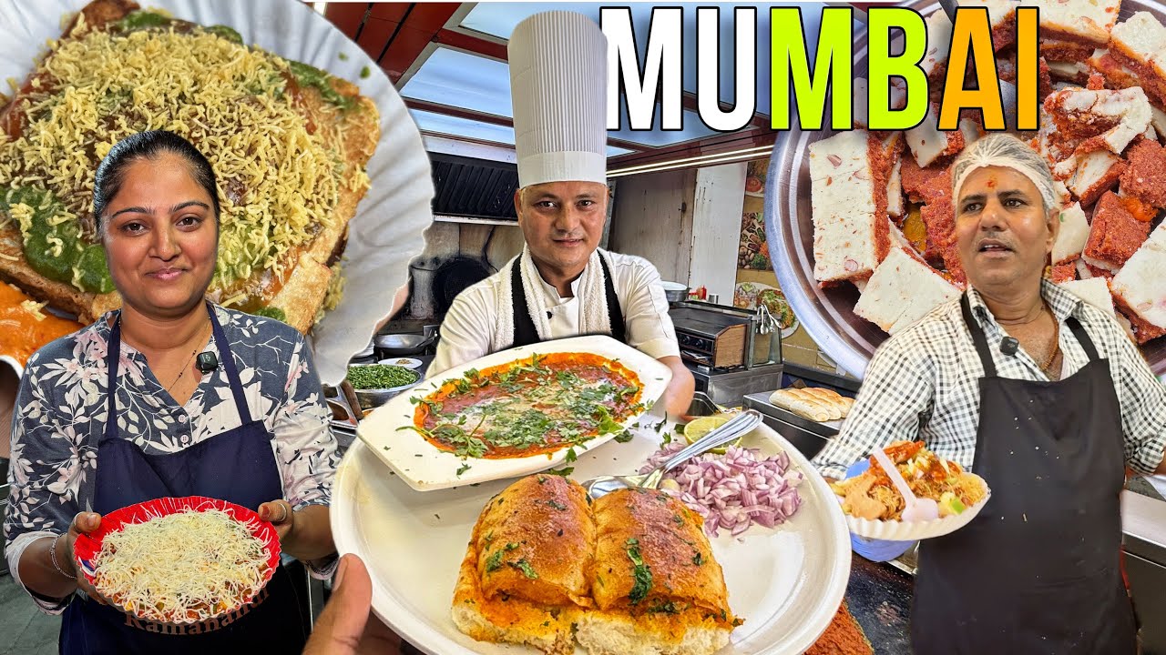 MUMBAI Street Food Tour | JUHU Chopaty FOOD | Masaaledar Pav Bhaji, GOVINDA Bhelpuri, Baraf GOLA